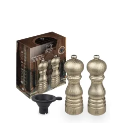 Peugeot Golden Paris Peper- & Zoutmolenset, goudkleurige afwerking, 18 cm. Gratis siliconen trechter