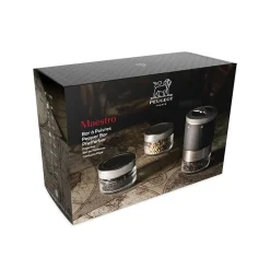 Peugeot Maestro Peperbar, u'Select pepermolen met 3 geweldige pepers, 3 verwisselbare reservoirs, een viltstift en een adviesboekje