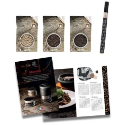 Peugeot Maestro Peperbar, u'Select pepermolen met 3 geweldige pepers, 3 verwisselbare reservoirs, een viltstift en een adviesboekje