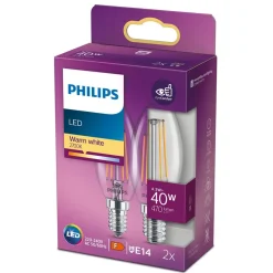 Philips Lighting LED kaarslamp Filament E14 B35 4,3W-40W (2pcs)