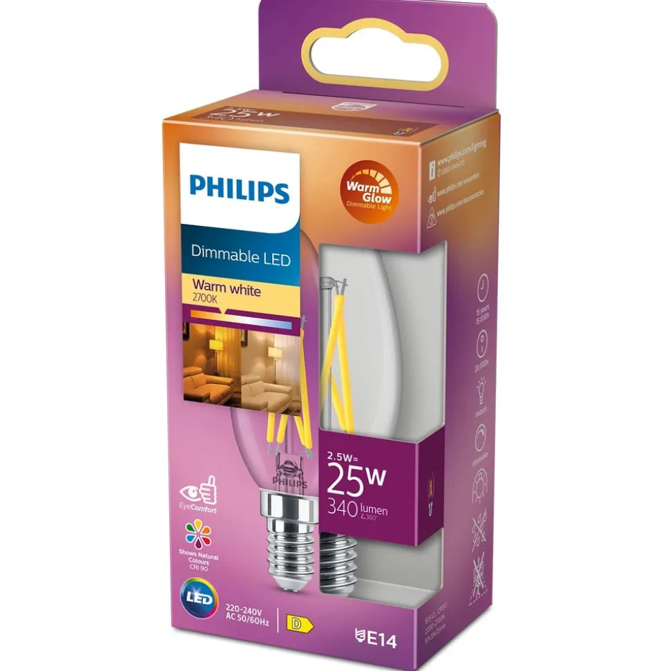 Philips Lighting LED kaarslamp Filament E14 B35 2,5W-25W Dimbaar