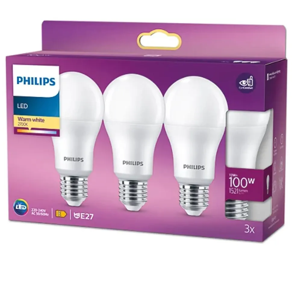 Philips Lighting LED Lamp Energiezuinig Mat 100 W E27 warmwit licht 3 stuks