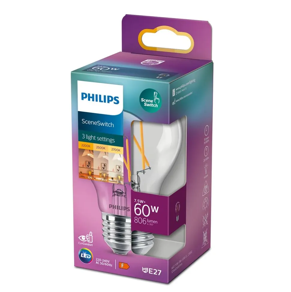 Philips Lighting LED-lamp filament E27 A60 7,5W-60W Scene