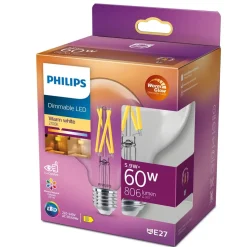 Philips Lighting LED-lamp filament E27 G93 5,9W-60W Dimbaar