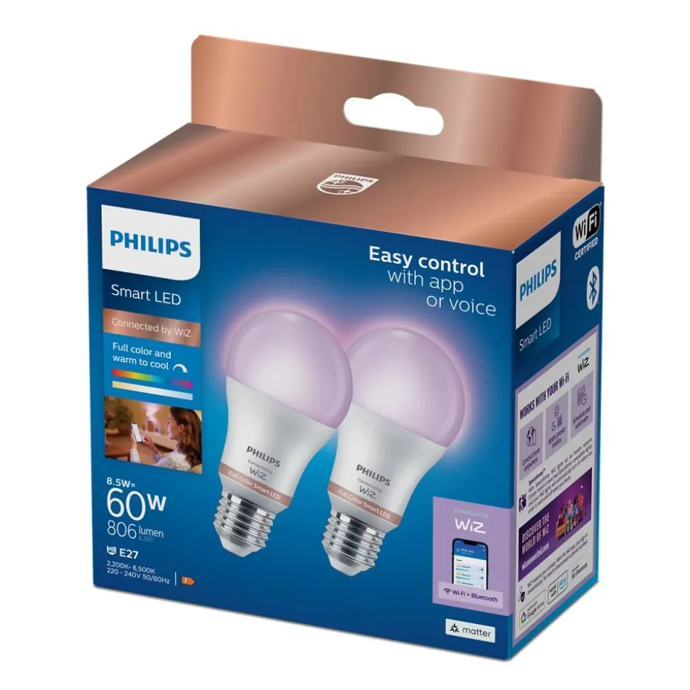 Philips Lighting Smart LED Lamp 8,5 W (gelijk aan 60 W) A60 E27 x2