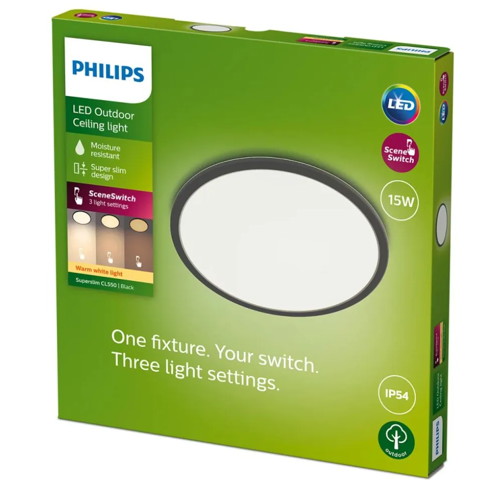 Philips Lighting SuperSlim Ceiling SSW 15W 27K Black IP54 WV
