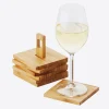 Point-Virgule Glasonderzetters uit bamboe 6 stuks op houder 8.8x8.8cm