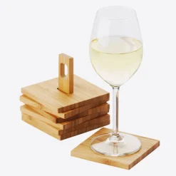 Point-Virgule Glasonderzetters uit bamboe 6 stuks op houder 8.8x8.8cm