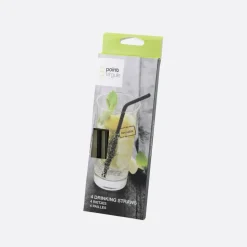 Point-Virgule Set van 4 cocktailrietjes uit rvs zwart met reinigingsborstel 20.5cm