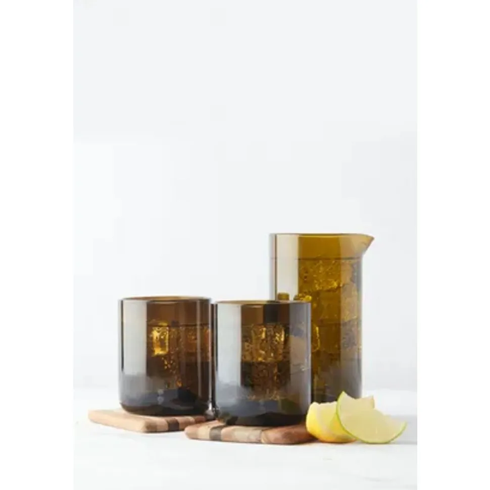 Point-Virgule set van 4 glasonderzetters uit gerecycleerd hout 9.5x9.5cm