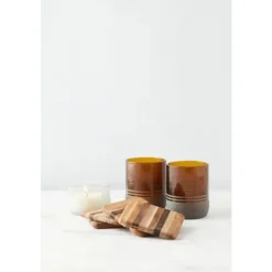 Point-Virgule set van 4 glasonderzetters uit gerecycleerd hout 9.5x9.5cm