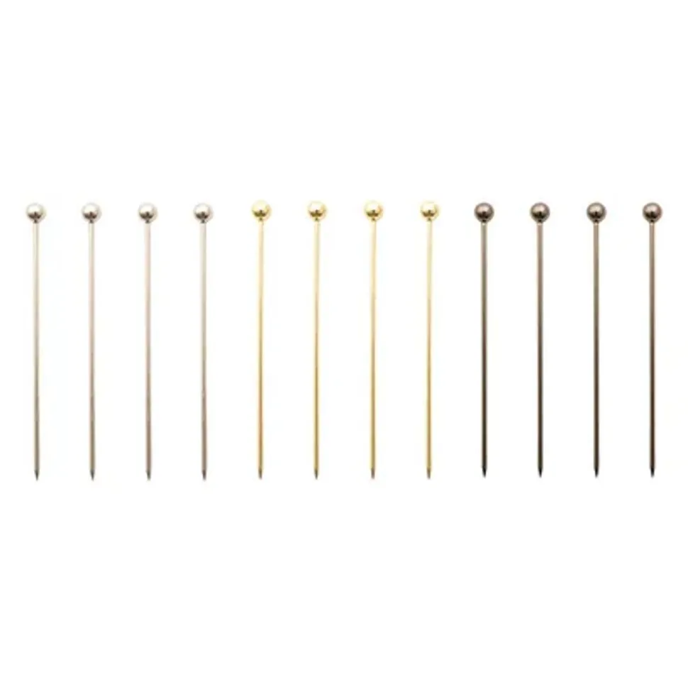 Point-Virgule set van 12 prikkers met bol in rvs 3 kleuren 10.8x0.8x.0.8cm