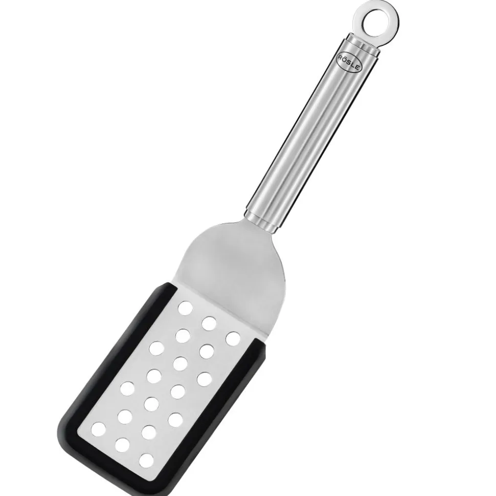 Rösle Gebogen spatel geperforeerd 26cm RVS met siliconen rand