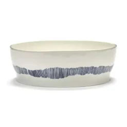Serax Feast tableware by Ottolenghi Saladekom 28,5cm H9,5cm Wit Swirl-Stripes Blauw