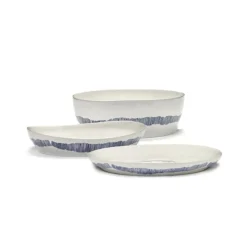 Serax Feast tableware by Ottolenghi Saladekom 28,5cm H9,5cm Wit Swirl-Stripes Blauw