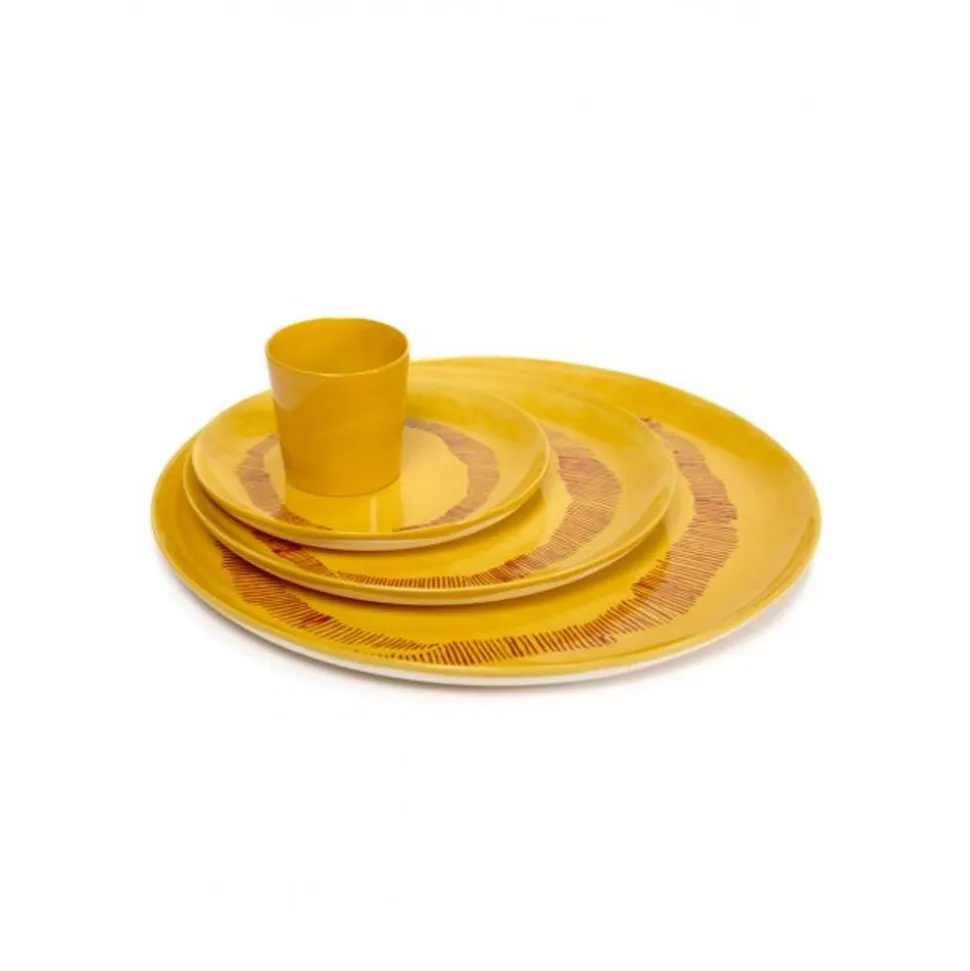 Serax Feast tableware by Ottolenghi Ontbijtbord S 19cm H2cm Sunny Yellow Swirl-Stripes Rood
