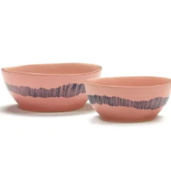 Serax Feast tableware by Ottolenghi Kom S 16cm H7,5cm Delicious Pink Swirl-Stripes Blauw