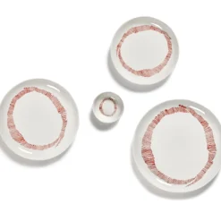 Serax Feast tableware by Ottolenghi Voorgerecht Bord M 22,5cm H2cm Wit Swirl-Stripes Rood