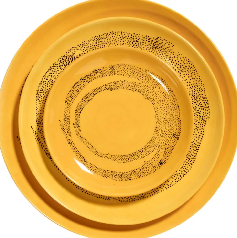 Serax Feast tableware by Ottolenghi Serveerschotel S 35cm H4cm Sunny Yellow Swirl-Dots zwart
