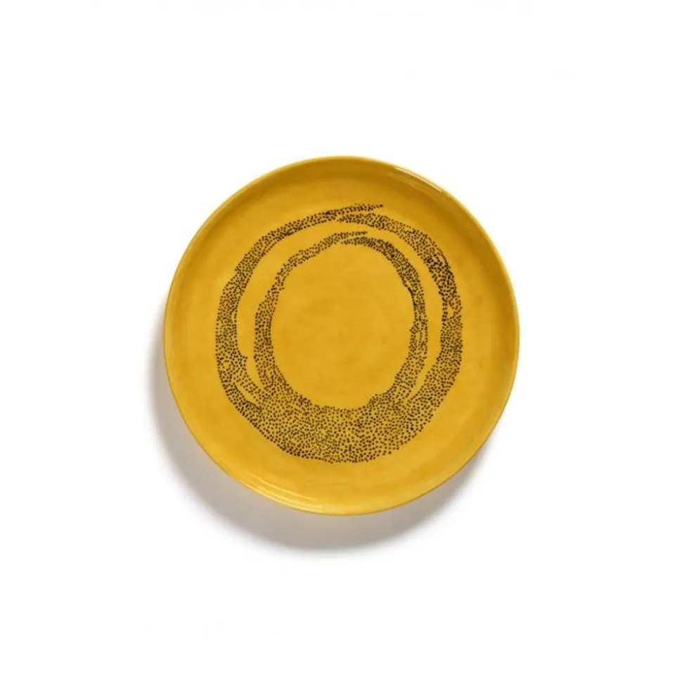 Serax Feast tableware by Ottolenghi Serveerschotel S 35cm H4cm Sunny Yellow Swirl-Dots zwart