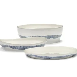Serax Feast tableware by Ottolenghi Diepe serveerschaal S 30cm H6cm Wit Swirl-Stripes Blauw