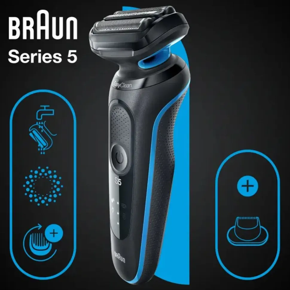 Series 5 51-B1200s Wet & Dry scheerapparaat met 1 opzetstuk, blauw.