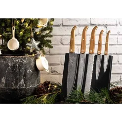 Style de Vie Innovation Line Messenset 5pcs Oak Stonewash Met Magnetisch Messenblok