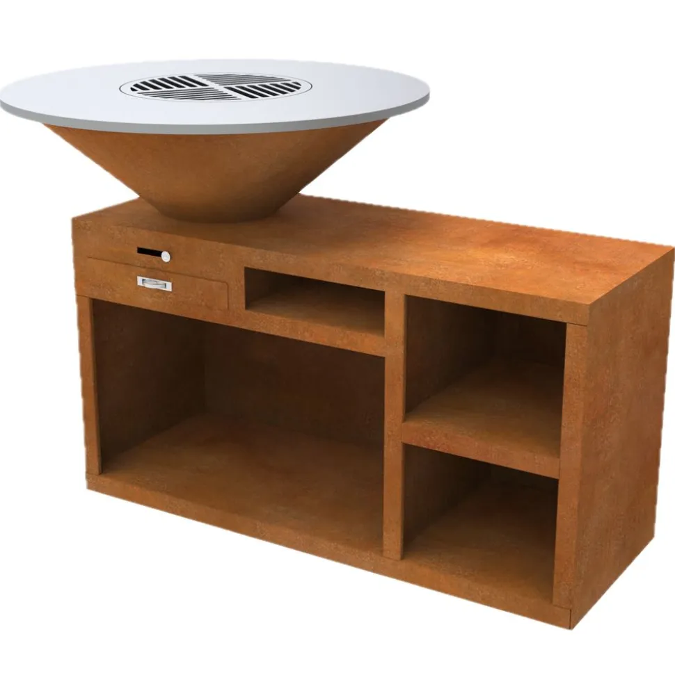 VP-BG4 Houtgestookte Barbecue Cortenstaal met werkblad 103x100