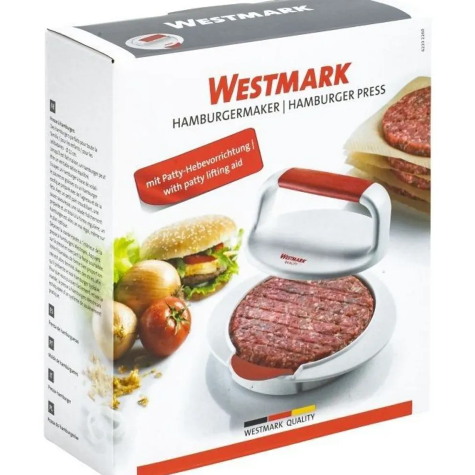 Westmark Hamburgerpers uit kunststof wit en rood 16x14.3x5.7cm