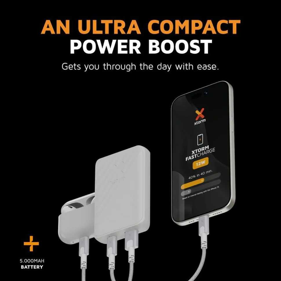 Xtorm 12W Go2 FastCharge Powerbank 5.000 mAh - Ash White - XG2050